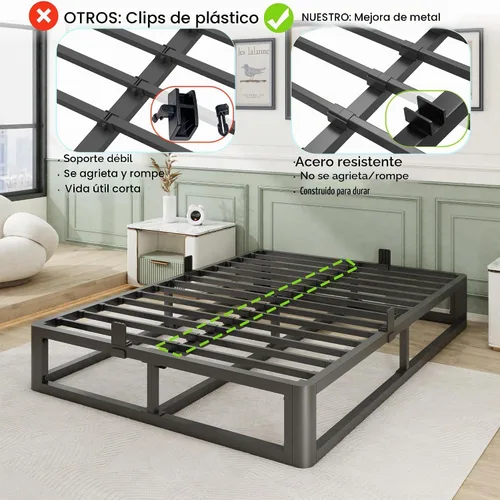 Vista 6 de Firpeesy Base de Cama King de 6 Pulgadas con Bordes de Esquinas Redondeadas, Base de Cama de Plataforma de Metal King de Perfil Bajo con Soporte
