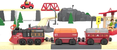 Vista 7 de Tren eléctrico de juguete para pistas de madera, juguetes de tren motorizado de Navidad para niños pequeños, tren a pilas incluye luces, sonidos