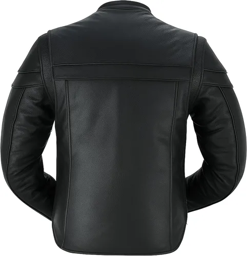 Vista 4 de Daniel Smart - Chaqueta de cuero negro para hombre, con cuello mandarín, con bolsillos interiores