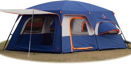 Vista 22 de KTT Extra Large Tent 10-12-14 Person(B),Family Cabin Tents,2 Rooms,3 Doors and 3 Windows with Mesh,Straight Wall,Waterproof,Double Layer,Big Tent