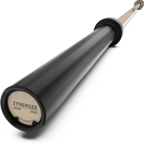 Vista 9 de Synergee Games Barras olímpicas recubiertas de cerámica de 15 kg y 20 kg en color. Estimadas en 1500 libras para levantamiento de pesas y potencia.