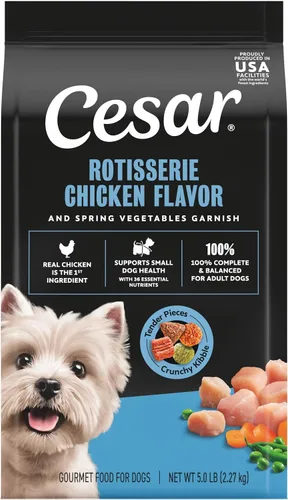Vista 13 de Cesar Alimento seco para perros de raza pequeña para perros pequeños, sabor a pollo asado y guarnición de verduras de primavera, bolsa de 12 libras