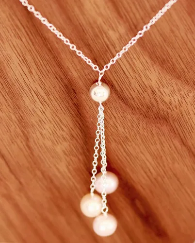 Vista 7 de Collar Lariat de plata de ley con 3 perlas cultivadas de agua dulce, 18 largo, Plata esterlina, Perla