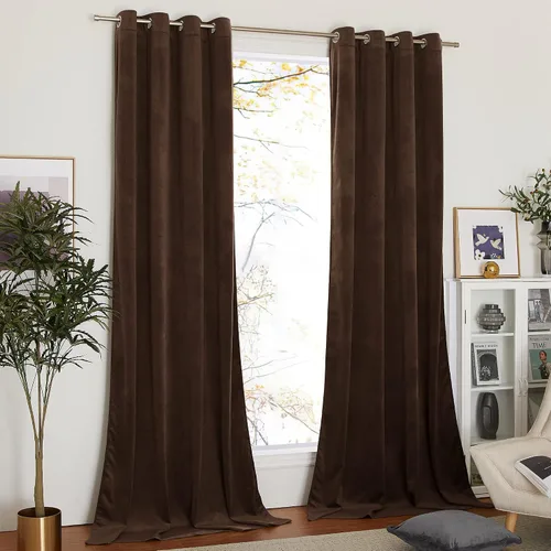 Vista 24 de NICETOWN Cortinas de terciopelo beige 100% opacas de 84 pulgadas de largo, 52 pulgadas de ancho, 2 paneles para dormitorio y sala de estar, cortinas