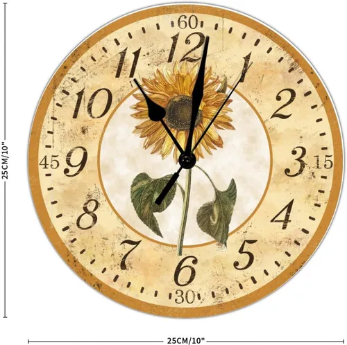Vista 2 de Reloj de pared de crisantemo, girasoles, reloj de pared sin tictac, reloj de pared de 10 pulgadas, funciona con pilas, moderno reloj redondo