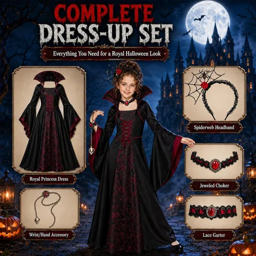 Vista 2 de Girls Vampire Costume for 3-6 6-9 9-12 Scary Draculaura Halloween Costumes