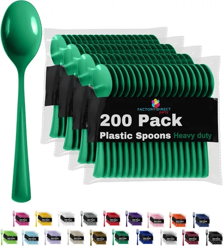 Vista 14 de Party Solids - Cucharas de plástico negro, 200 piezas, cucharas negras, utensilios desechables, juego de cubiertos de plástico resistente