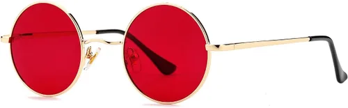 Vista 2 de Gleyemor Gafas de sol redondas polarizadas para hombres y mujeres, lentes 01 Oro/Rojo Claro