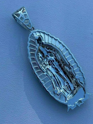 Vista 5 de Harlembling Solid 925 Sterling Silver - Men's Virgin Mary Pendant - Iced Nuestra Señora de Guadalupe