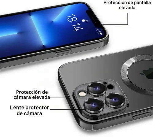 Vista 4 de Magsafe - Funda para iPhone 13 Pro Max, funda magnética transparente para teléfono con protector de pantalla y cubierta de cámara, funda galvanizada