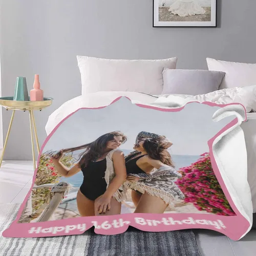 Vista 2 de D-Story Manta personalizada con texto fotográfico, manta de franela personalizada para Navidad, cumpleaños, San Valentín, para parejas, familiares