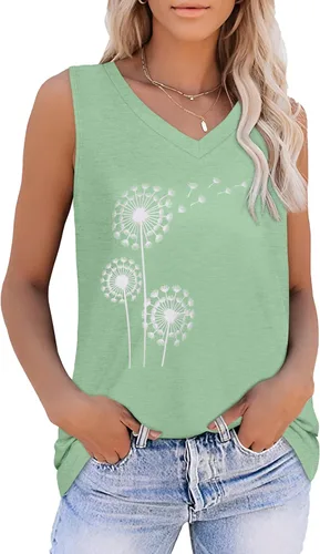 Vista 8 de Camisetas de verano para mujer, sin mangas, con cuello en V, ajuste holgado, casual, blusa tipo túnica Ab Cadetblue