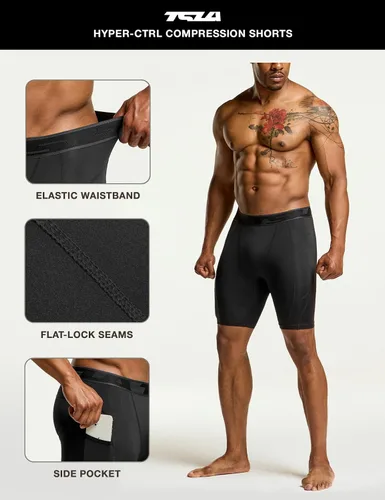 Vista 6 de TSLA Men's Athletic Compression Shorts, Active Cool Dry Sports Performance Running Tights with Pocket