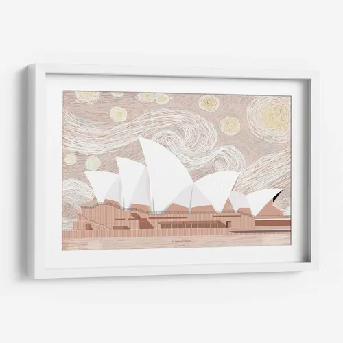 Vista 5 de Canvas Lab Sydney Opera House in Pink by DRAM 11 x 7 in Fine Art Framed Print, Frame Color: Black, With Mat Architecture, Cities