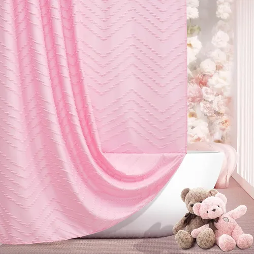 Vista 18 de Cortina de ducha Siiluminisoy de 36x72 beige, cortina de ducha de tela de tamaño pequeño, cortinas de ducha de tela con tufting, diseño chevron a
