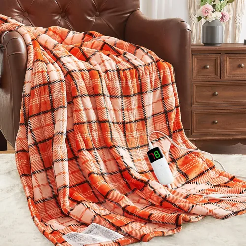 Vista 13 de Manta térmica negra eléctrica, manta térmica de 50 x 60 pulgadas con 10 niveles de calor y 8 horas de apagado automático, manta de sherpa suave a