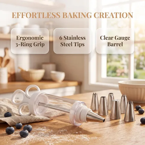 Vista 5 de Stainless Steel Cake Decorating Gun Kit, 304 Stainless Steel Icing Piping Kit with 6 Replaceable Tips for Cakes, Cupcakes and Cookies，Small 1 Set