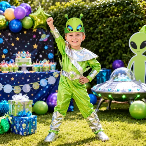 Vista 5 de WERNNSAI 12 coronas de fiesta de cumpleaños para niños, coronas de papel Alien