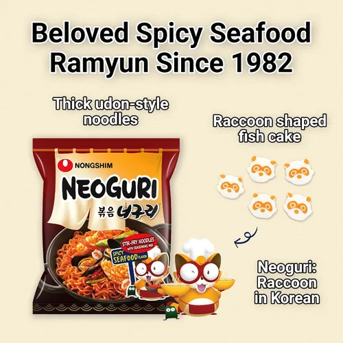 Vista 5 de Nongshim Neoguri - Fideos de ramen coreano, mariscos picantes, paquete de 4