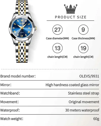 Vista 6 de OLEVS Reloj de pulsera para mujer, pequeño reloj de pulsera de acero inoxidable para mujer, reloj analógico de cuarzo para mujer