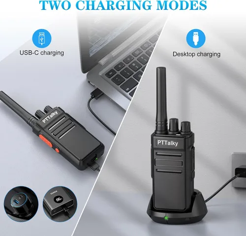 Vista 4 de Walkie Talkies FR1, radio recargable de 2 vías para adultos, mini 16 canales FRS manos libres con cargador USB-C para familia, escuela, iglesia