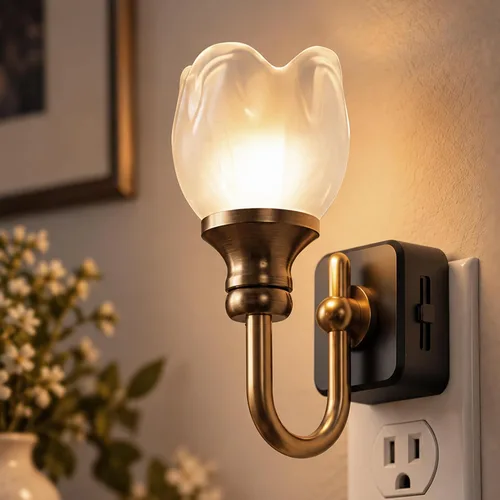 Vista 31 de L LOHAS LED Luz nocturna, luces nocturnas decorativas que se enchufan a la pared Anillo de oro manchado flor 3000K