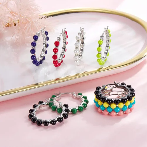Vista 6 de Aretes de aro de perlas para mujer, plata de ley 925, chapados en oro, multcolors simulados, joyería de perlas de concha weinuo