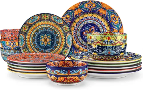 Vista 10 de vancasso 24-Piece Dinnerware Sets,Plates & Bowls Sets Service for 6, Bohemian Porcelain Dishes Set for 6, Kitchen Dinner Set,Microwave & Dishwasher