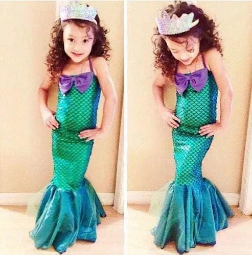 Vista 2 de Disfraz de princesa de sirena para niñas pequeñas peluca de tiara 18 a 8 años
