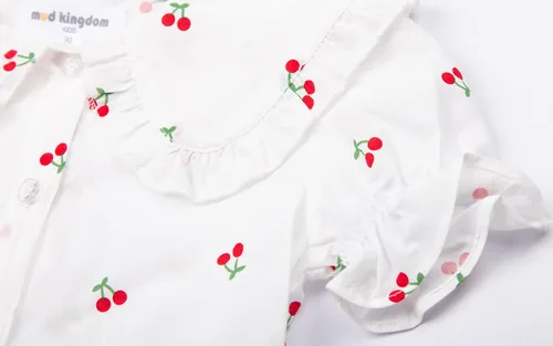 Vista 4 de Mud Kingdom Blusa de algodón con cuello Peter Pan para niñas pequeñas, manga corta con botones