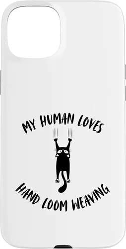 Vista 9 de iPhone 16 My Human Loves Hand Loom Weaving - Cat Parent Hobby Lover Case
