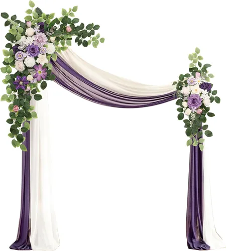Vista 18 de Kit de flores artificiales de arco de boda Muhanjia (paquete de 4), 2 piezas de arco de flores artificiales, 2 piezas de cortinas de gasa