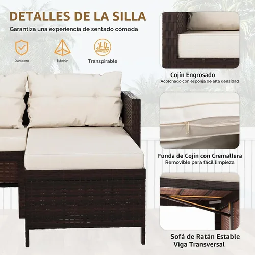 Vista 5 de Shintenchi Juego de 3 muebles de patio al aire libre, juego de conversación de mimbre para patio, sofá de mimbre para todo tipo de clima, sofá