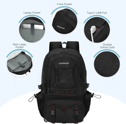 Vista 5 de Mochila de viaje expandible para senderismo para hombres y mujeres Negro