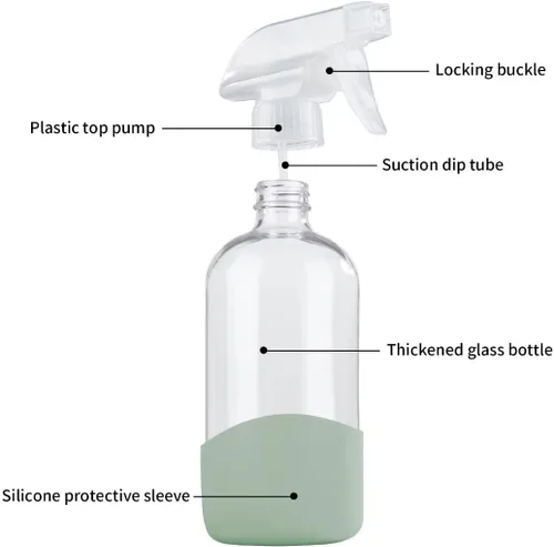 Vista 11 de HOMBYS Botellas vacías de vidrio transparente de 8 onzas con protección de funda de silicona, recipientes recargables para soluciones de limpieza