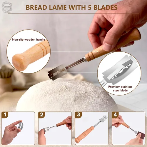 Vista 3 de Kit completo de iniciador de masa madre, canasta de fermentación de pan Banneton con frasco de vidrio para iniciador de masa madre, suministros