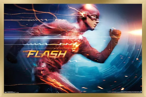 Vista 14 de DC Comics Arrowverse The Flash - Póster de pared Speed Force, 22.4 pulgadas de largo x 14.7 W, versión enmarcada de madera de granero