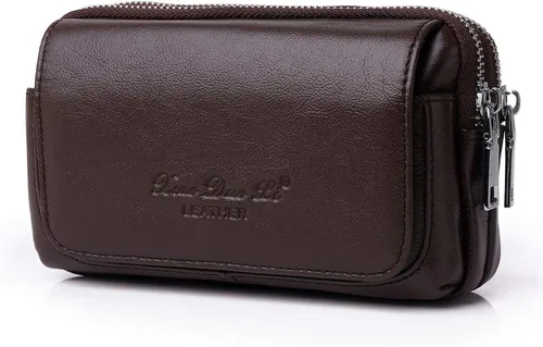 Vista 4 de Hebetag Bolso pequeño de cuero para cinturón de teléfono monedero para hombre funda de bucle paquete de cintura mensajero de viaje bolsa cruzada