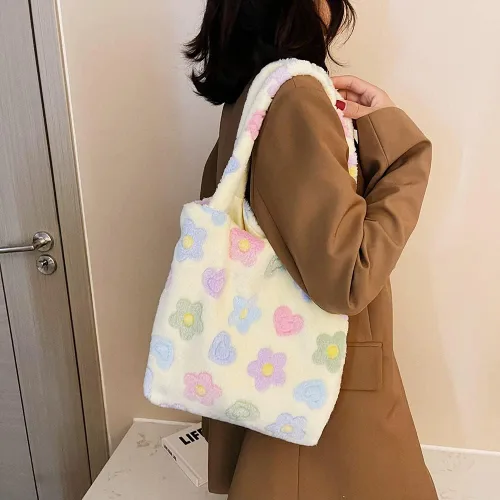 Vista 2 de JQWSVE Bonita bolsa de mano esponjosa de piel sintética para mujer, bolso de hombro de felpa para otoño e invierno, bolso cruzado