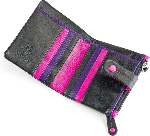 Vista 4 de Visconti Mojito M77 - Cartera compacta de piel suave, multicolor, 3.5 x 4.3 pulgadas, Negro Multi, Cartera con cremallera
