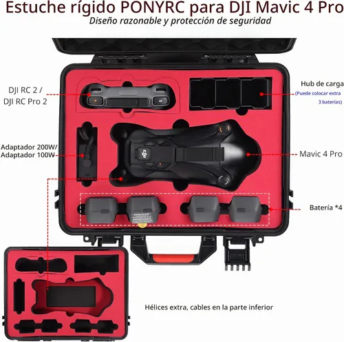 Vista 2 de Estuche rígido profesional Mavic 4 Pro, impermeable, bolsa de transporte de viaje para DJI Mavic 4 Pro Creator/Fly More Combo, compatible con DJI RC