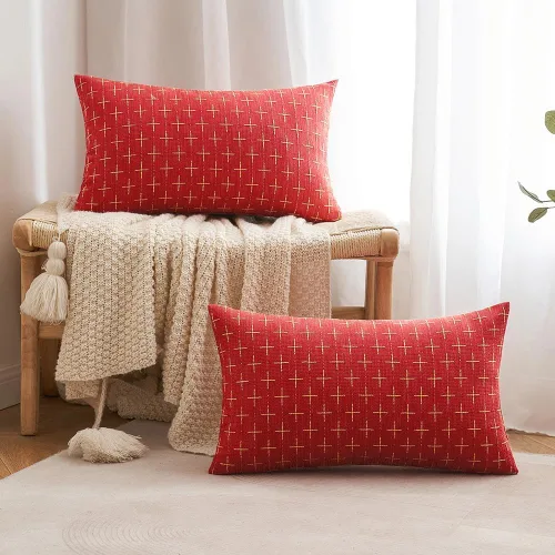 Vista 123 de MIULEE - Juego de 2 fundas de almohada decorativas de lino de arpillera navideñas, modernas, estilo campestre, rústicas, tejidas, con textura