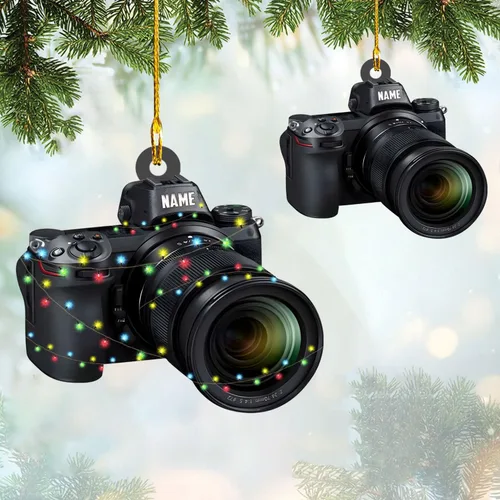 Vista 27 de Adorno personalizado para cámara, adornos de cámara personalizados para árbol de Navidad, cámara de película, adorno de Navidad, adorno