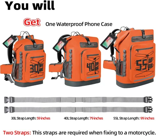 Vista 12 de MORXPLOR Bolsa seca impermeable, 5L/10L/20L/30L/40L/55L Mochila seca con funda impermeable para teléfono para natación, kayak