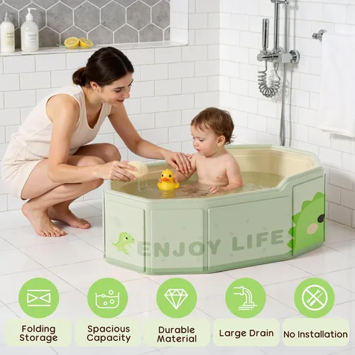 Vista 3 de Bañera plegable para bebé, bañera plegable para bebés de 3 a 8 años, bañera portátil de viaje para bebé con base antideslizante, bañera plegable