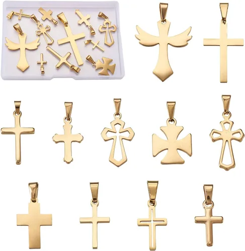 Vista 10 de Colgantes de cruz para hacer joyas, Plata esterlina Ante sintético, Acero inoxidable