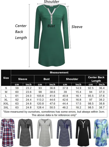 Vista 6 de Ekouaer Camisón o pijama de manga larga con cuello en V y botones para mujer
