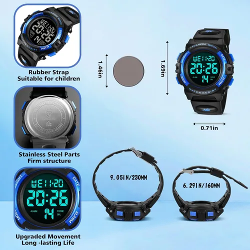 Vista 5 de Kids Watch, Boys Watch Ages 3-15, Kids Digital Sport Outdoor Analog Watch LED 50 M Waterproof Alarm Wrist Watches with Silicone Band for Children