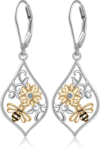 Vista 44 de Aretes colgantes de filigrana de plata de ley 925, margarita, loto, flor de rosa, piedra lunar, lágrima para mujer, nudo celta infinito, margarita