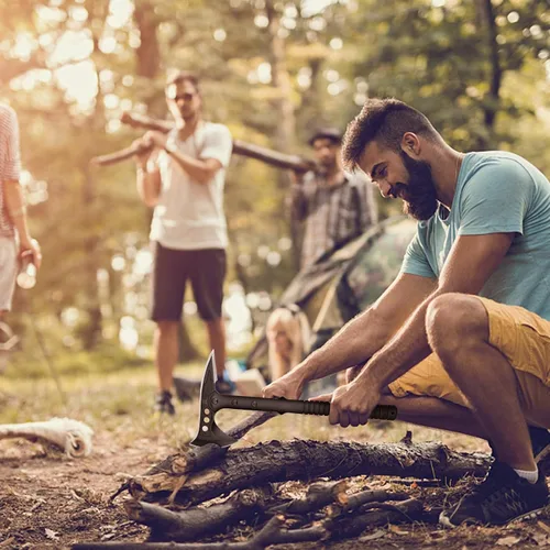Vista 7 de Hitdudu - Hacha de camping, hacha de lanzamiento de supervivencia con funda, tomahawk táctico con punta, mango de fibra de nylon para supervivencia